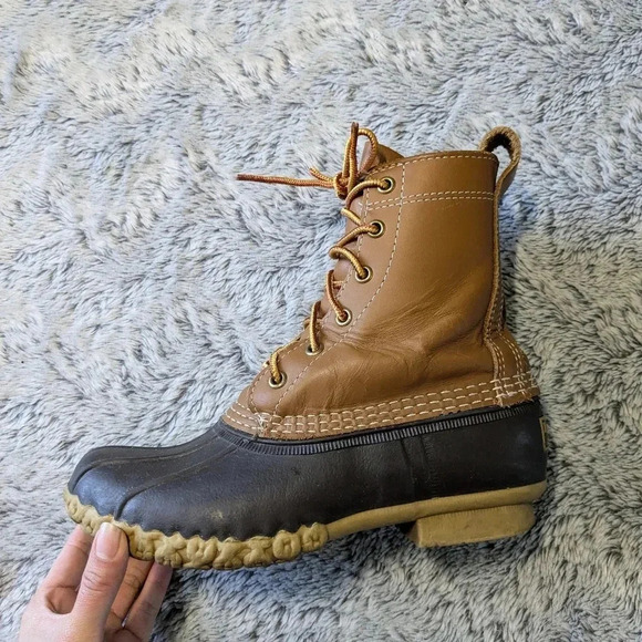 LL Bean Duck Boots 8" Brown Size 6 B M Unlined Winter Waterproof Water Snow - Picture 9 of 12